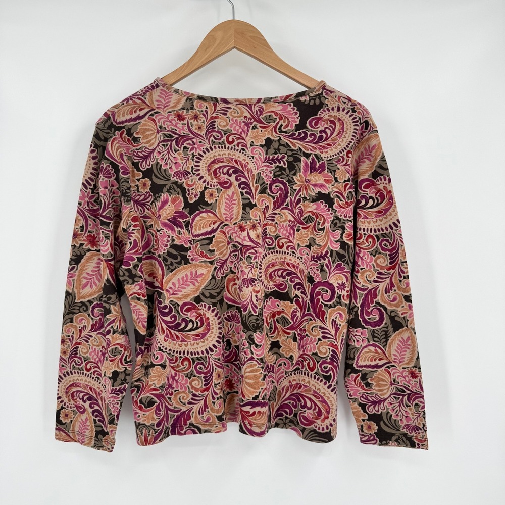 Croft & Barrow Autumn Toned Floral Paisley V-Neck Long Sleeve Shirt Women's PXl - Picture 5 of 11